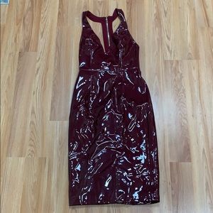 Burgundy patin leather mid dress